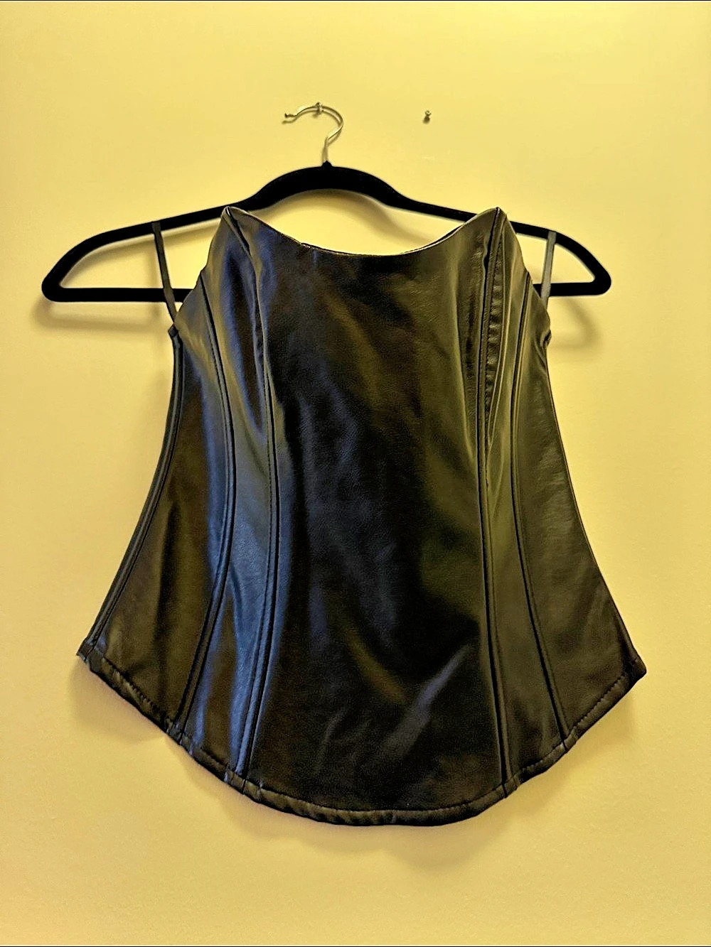 FASHION NOVA Black Faux Leather Corset Bodysuit Size Small
